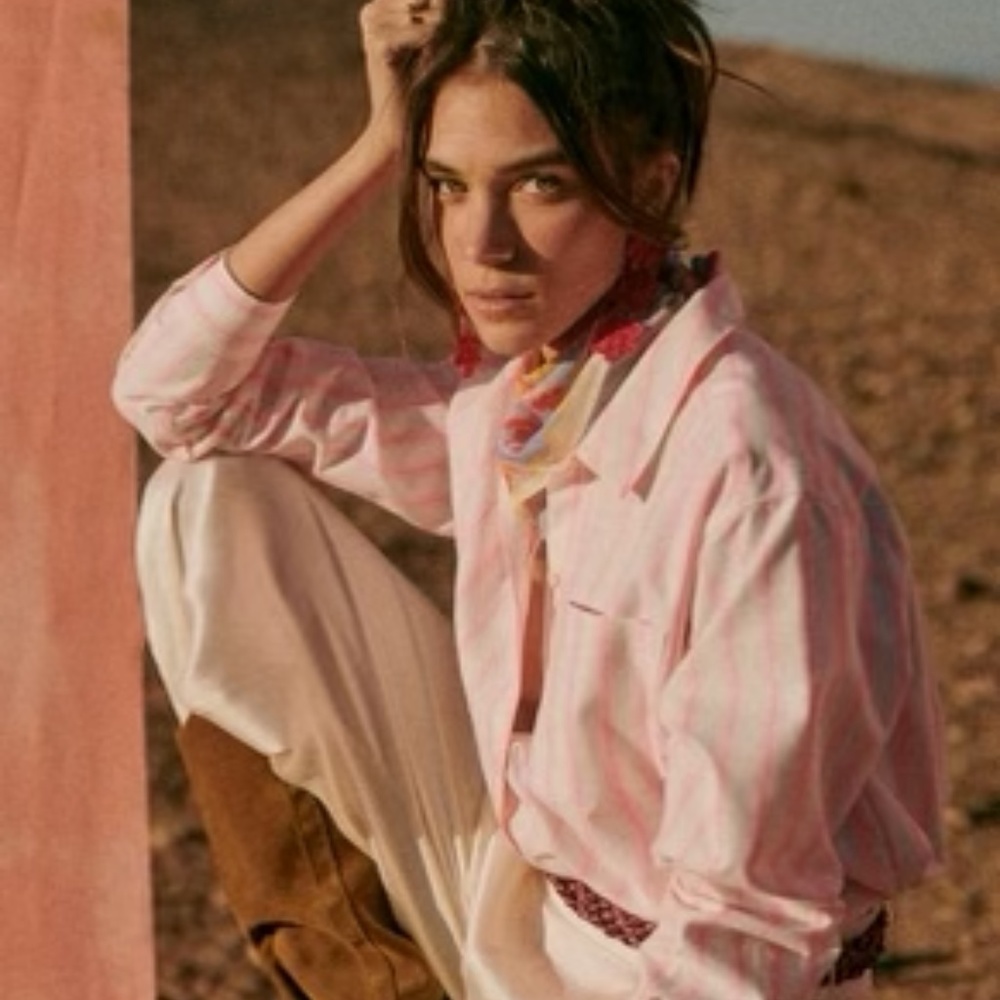 NWT Sezane Max Shirt Pink/White Stripes SOLD OUT Size 36